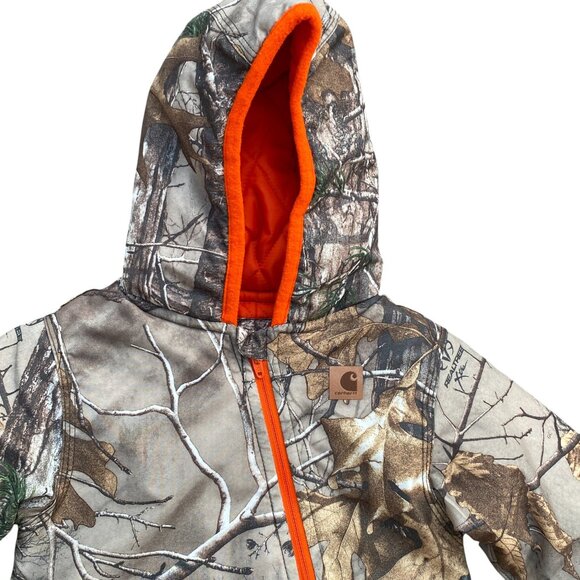 Carhartt Realtree Camo Full Zip Snowsuit Baby 6 mos Hooded Blaze Orange Outdoor - Picture 2 of 15